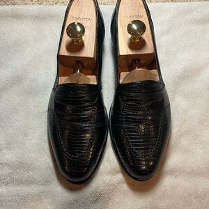 Zelli Black Genuine Lizard Slip-On Loafers